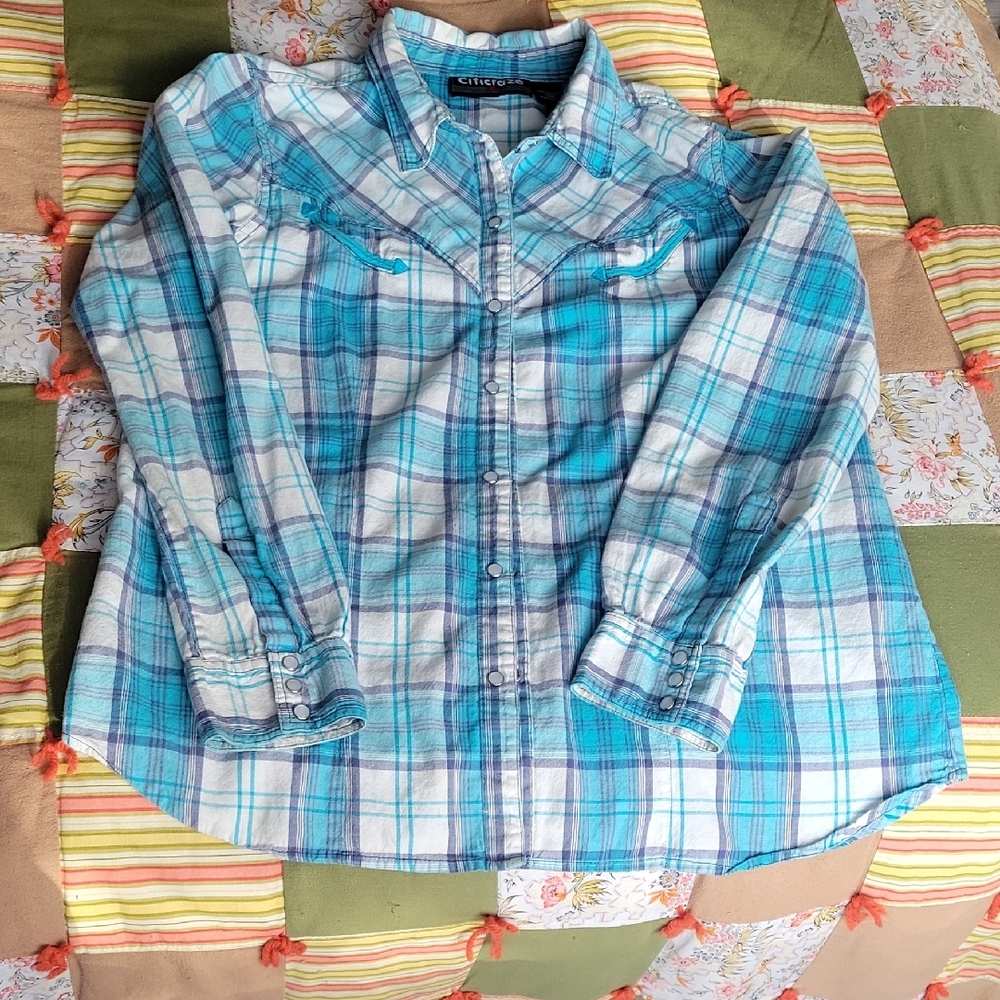 Pearl-snap Blue Plaid Shirt